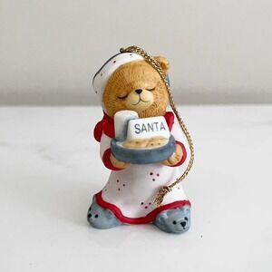 BC Bronson Ornament Sleepy Teddy Bear Cookies Santa Porcelain Christmas Holiday